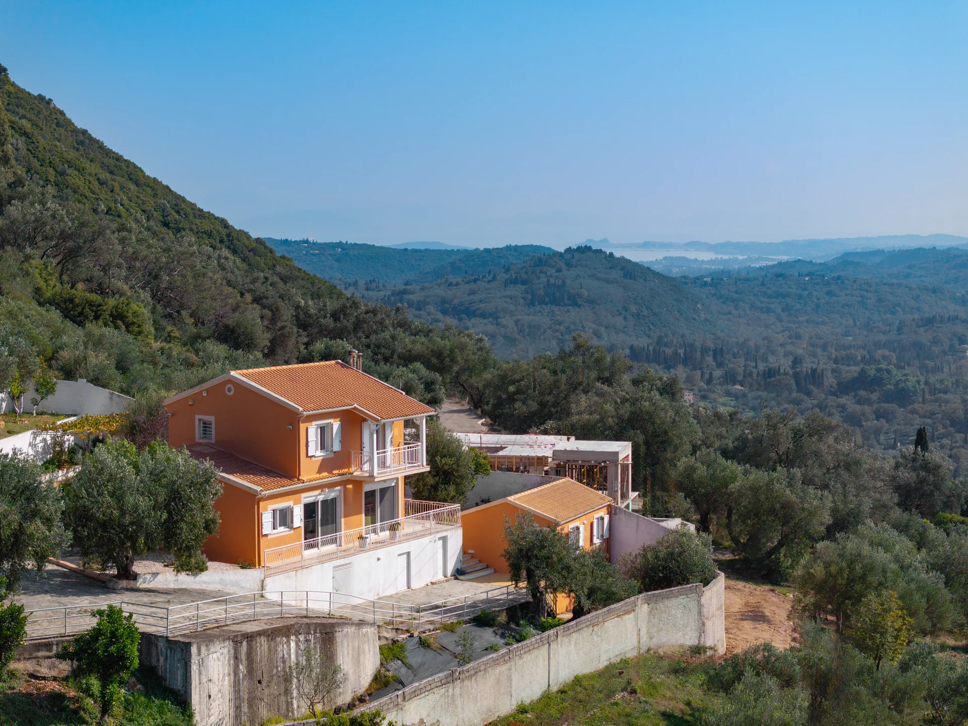 Front view of Ef Zin Villa exterior in Skripero, Corfu